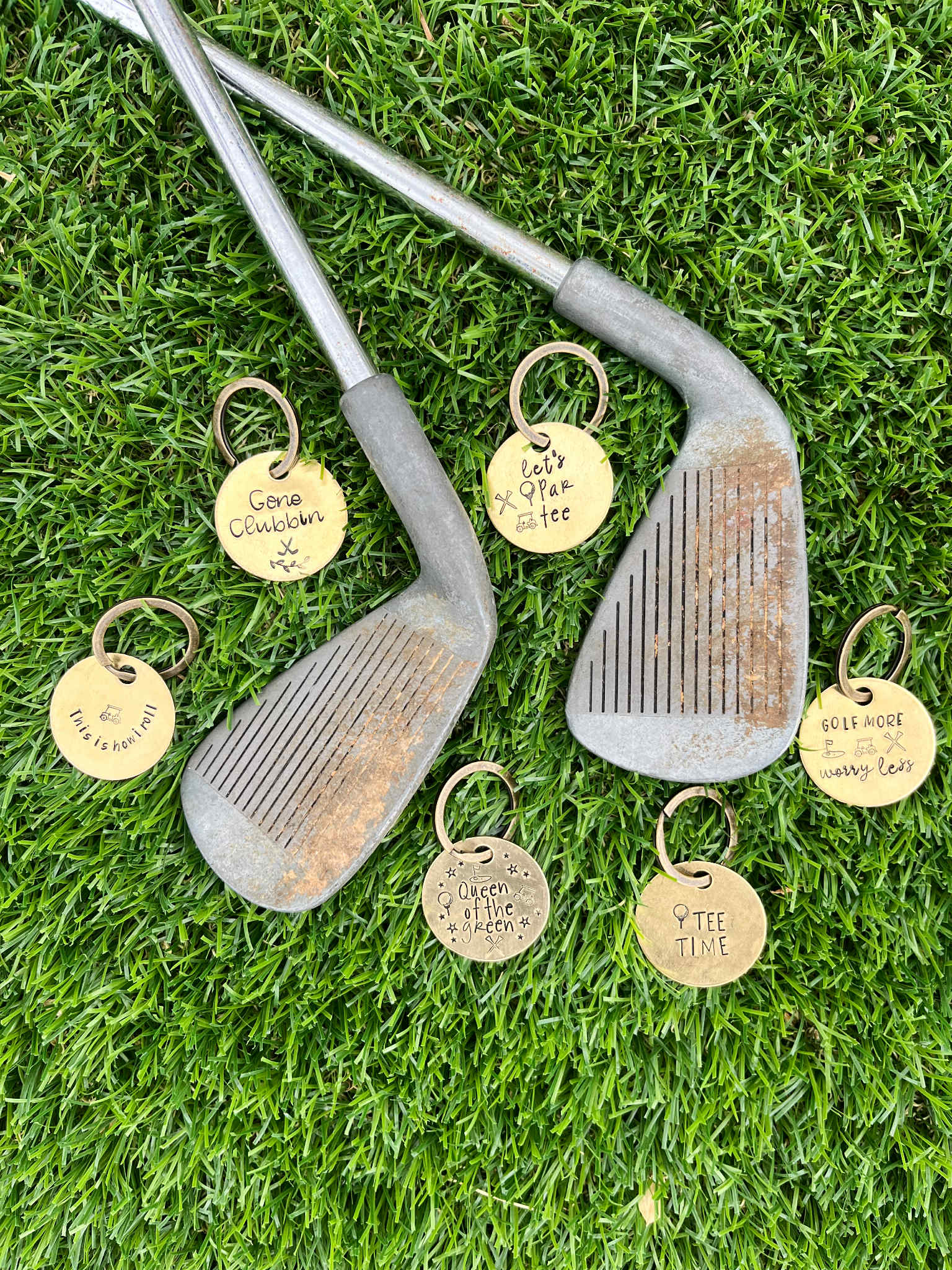 Punny Golf Brass Key Rings