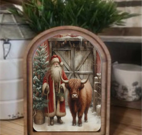 Arch Santa with Cow Sign