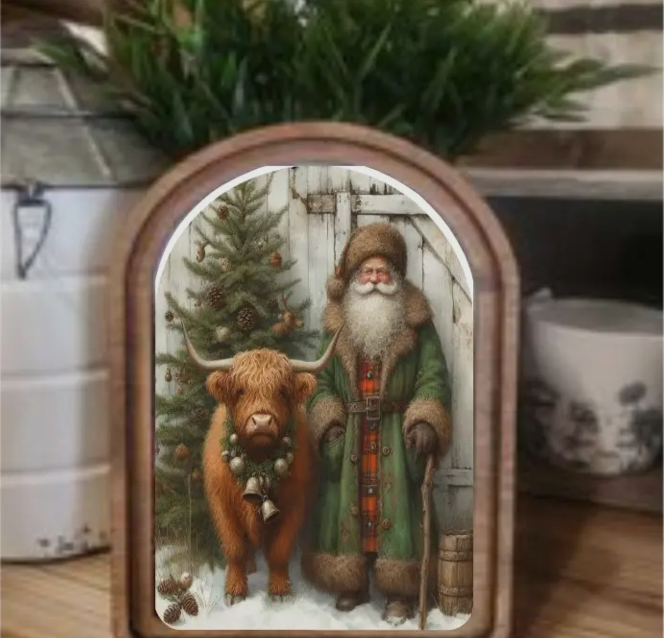 Arch Santa with Cow Sign