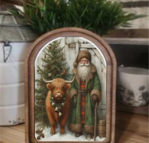 Arch Santa with Cow Sign
