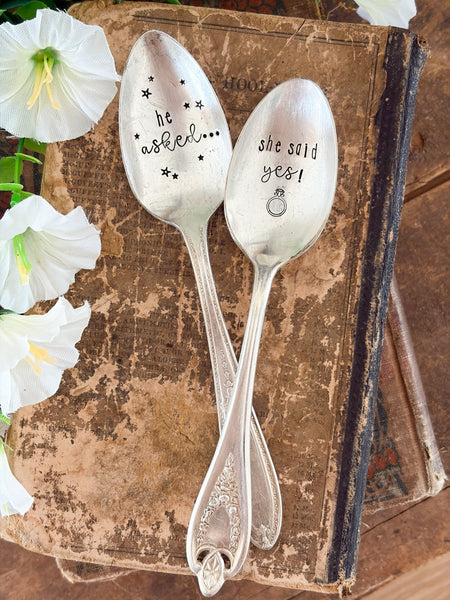 He asked, she said yes Vintage Wedding Spoons
