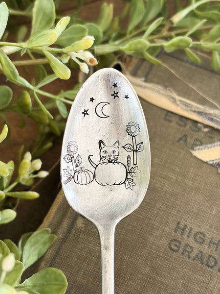 Fall Cat Pumpkin Scene Spoon