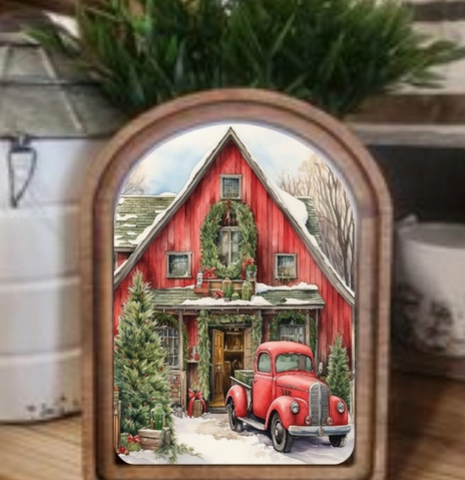 Arch Red Christmas Barn Sign